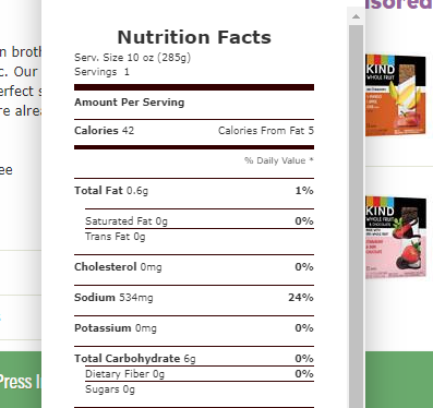 Nutritional Facts tab to help customers find the right product